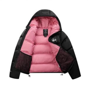 stussy embroidered puffer jacket multi color