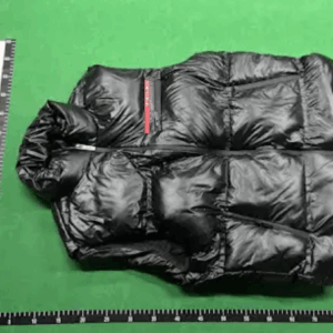 prada black winter vest with red trim